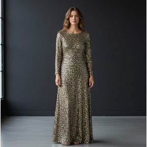 VTG Jill Richards Formal Dress Womens 12 Gold Black Sequin Gown Old Money 70s
